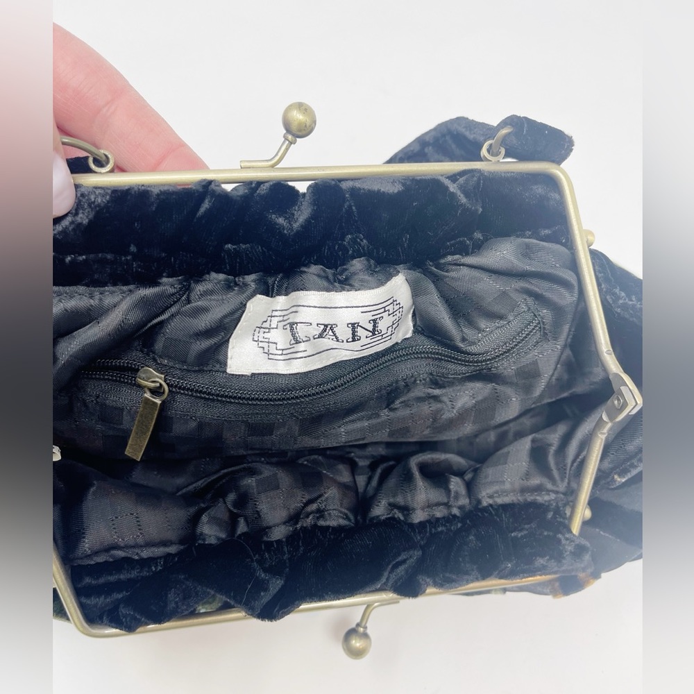 Tan velvet satchel handbag purse multicolor - Picture 6 of 10